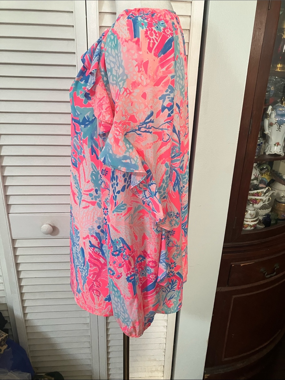 Lilly Pultzer Pascha Pink Aquadesica Elora Ruffle Shoulder Blouse - Picture 13 of 14